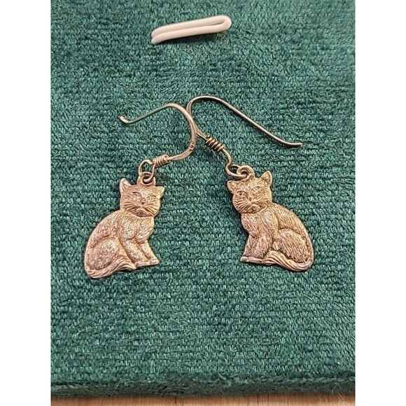 Sterling Silver Cat Earrings 925 Hook Dangle Animal Jewelry for Cat Lovers - Picture 1 of 6